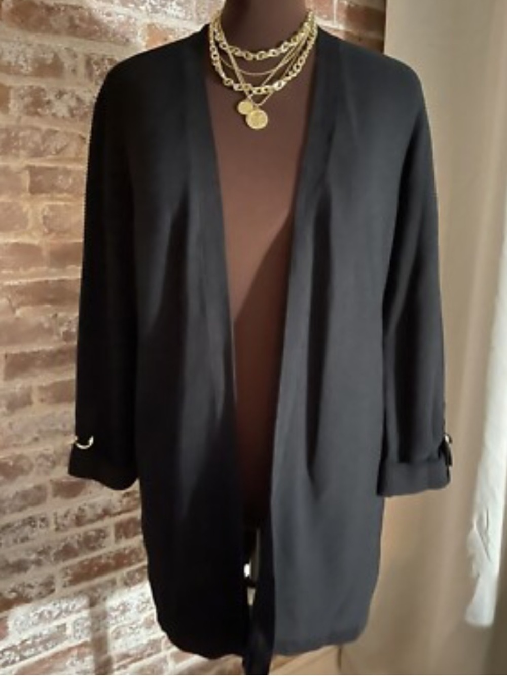 Chico's Black Open-Front Long Sweater Cardigan Jacket XL